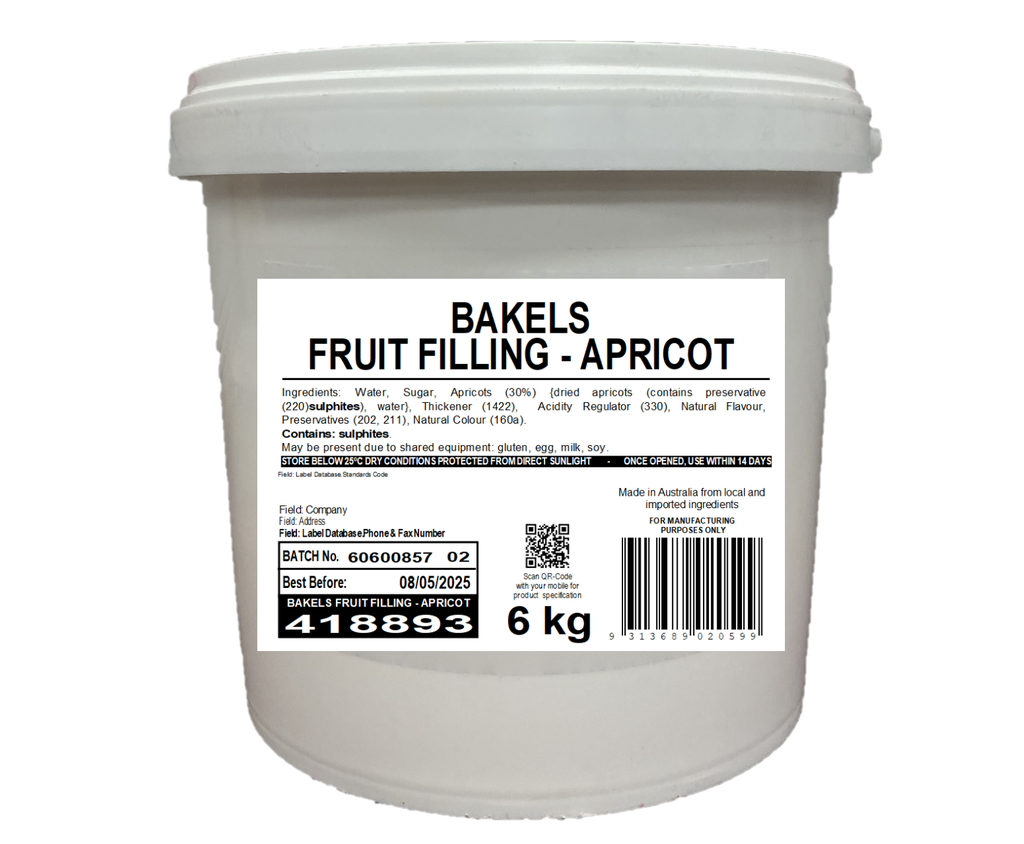APRICOT FLAVOURED FRUIT FILLING BAKELS 6kg