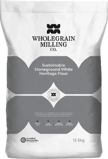 [SSHWG] FLOUR WHITE HERITAGE STONEGROUND SUSTAINABLE WHOLEGRAIN MILLING 12.5KG BLACK & WHITE BAG 